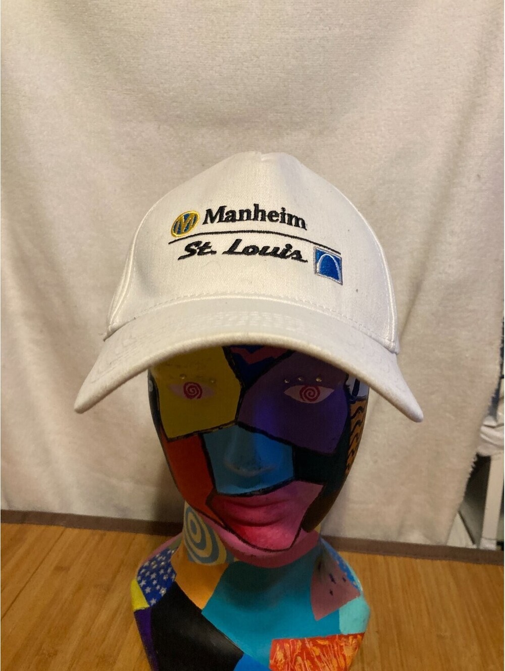 Harriton Manheim St. Louis Promotional Hat 6-PANEL Cotton Adjustable White Used
